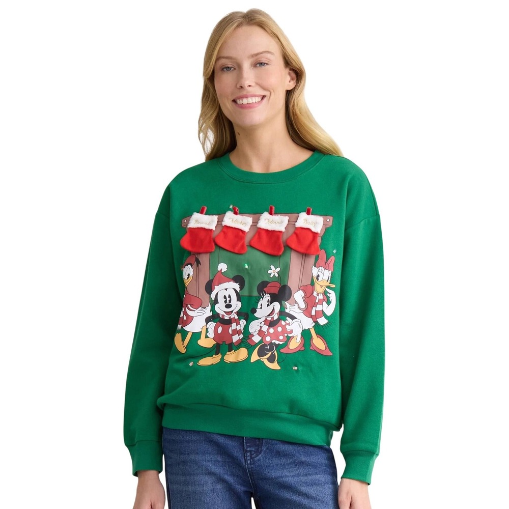 Disney Mickey Mouse & Friends Holiday Light Up Sweatshirt M Green Christmas